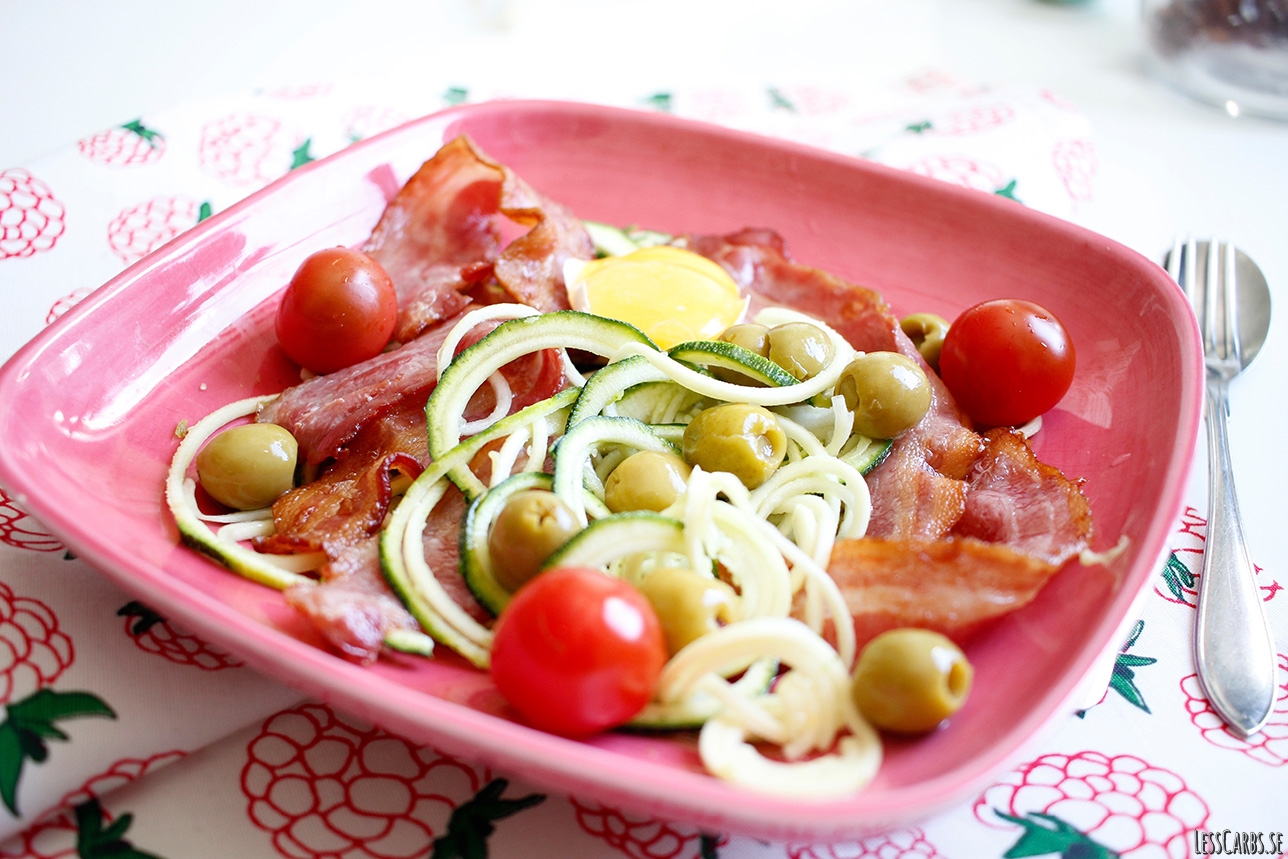 Zoodles carbonara style superkrämigt och enkelt Lesscarbs.se