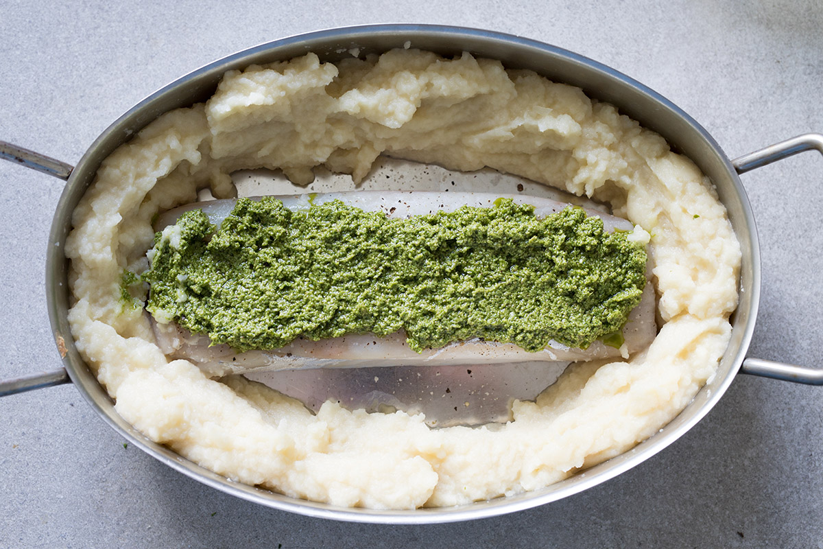 Fiskgratäng med pesto