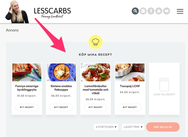 Nyhet! Köp mina recept i en matkasse direkt från lesscarbs.se Nyhet! Köp mina recept i en matkasse direkt från lesscarbs.se